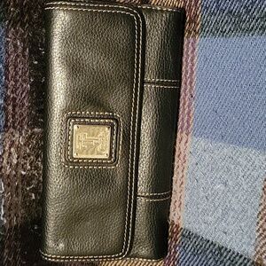 Tignanello Black Leather Wallet w Paisley Lining